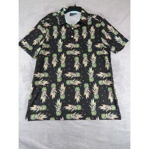 Sunday Swagger Pineapple Print Golf Polo Shirt Black Multicolor Men's Large